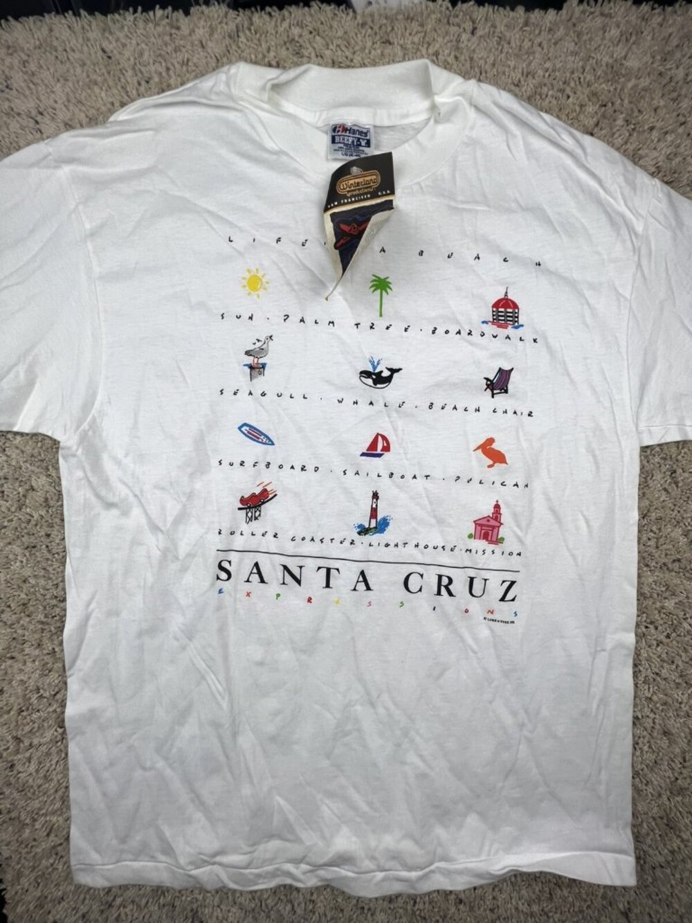 VINTAGE Santa Cruz Expressions T-Shirt Luke A Tuke Beach Men's Size Large 1991